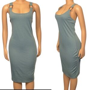 Derek Heart Ribbed Tank  Dress Sage green Scoop neck Square Ring Strap Size L